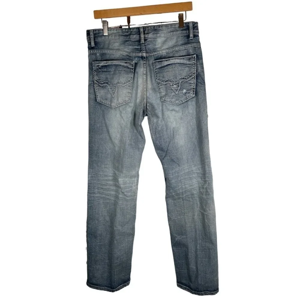 INC Womens Size‎ 32x30 Blue Denim Berlin Slim Straight Jeans Distressed